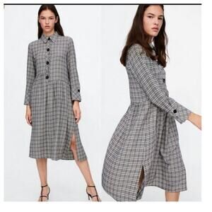Zara Black and White Plaid Shirt Dress size XS